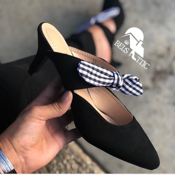 Vegan Suede Ginham Kitten Heels - Picture 2 of 5